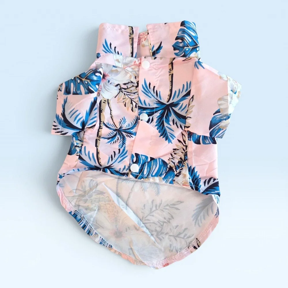 Pink Tropical Palm Tree Floral Pet Hawaiian Shirt Small Dog Cat Snap Closure